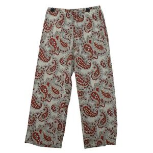 HM Womens Red Cream Paisley Wide Leg Drawstring Pants Viscose Blend Size M Boho